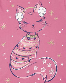 Girls Winter Cat Graphic Tee