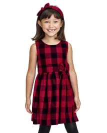 Toddler Girls Christmas Sleeveless Buffalo Plaid Twill Dress The