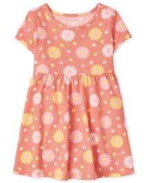 Baby And Toddler Girls Short Sleeve Daisy Print Knit Babydoll Dress ...