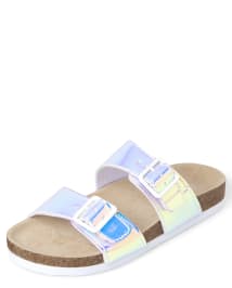 Holographic buckle sandals cheap