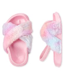 Rainbow faux shop fur slides