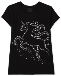 Girls Short Sleeve Unicorn Stars Graphic Tee