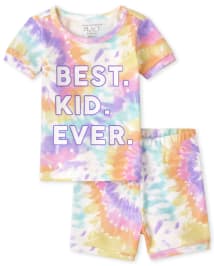 Pyjama en coton ajusté pour bébés et petites filles, assorti à la famille, teinture par nouage arc-en-ciel