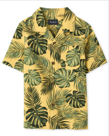 Chemise boutonnée en popeline à feuilles tropicales papa et moi pour garçon