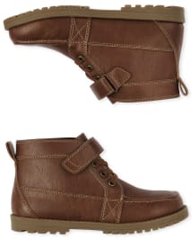 Boys Faux Leather Lace Up Boots The Children s Place CA CHESTNUT