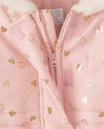 Baby Girls Long Sleeve Heart Print Faux Fur Hooded Snowsuit SWEET NOTHING The Children s Place CA