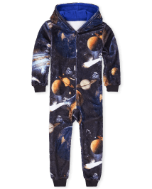 Boys Long Sleeve Space Fleece Hooded One Piece Pajamas BLACK The Children s Place CA