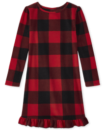 Girls Matching Family Christmas Long Sleeve Buffalo Plaid Fleece Ruffle Nightgown RED The Children s Place CA