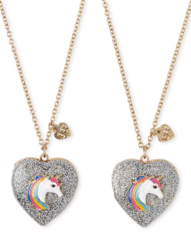 Girls Glitter Rainbow Unicorn BFF Locket Necklace 2-Pack