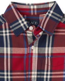 Chemise boutonnée en popeline à carreaux assortie pour garçon