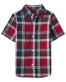 Chemise boutonnée en popeline à carreaux assortie pour garçon
