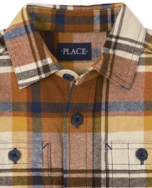 Boys Matching Family Plaid Flannel Poplin Button Up Shirt