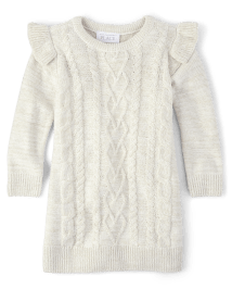 Baby And Toddler Girls Long Sleeve Cable Knit Ruffle Sweater Dress ...