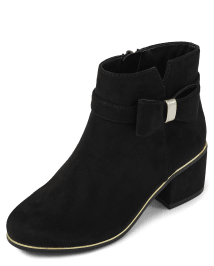 Girls Faux Suede Bow Heel Booties BLACK The Children s Place CA