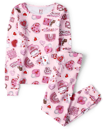 Girls Long Sleeve Valentine s Day Doodle Snug Fit Cotton Pajamas PINK The Children s Place CA