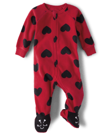 Baby And Toddler Girls Long Raglan Sleeve Ladybug Heart Print Fleece One Piece Pajamas RED The Children s Place CA