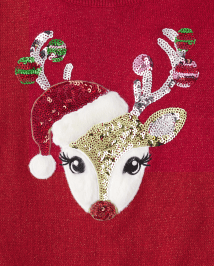 Girls Christmas Long Sleeve Sequin Reindeer Sweater Dress The