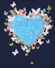 Girls Flip Sequin Heart Butterfly Cut Out Top