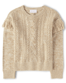 Girls Fringe Cable Knit Sweater