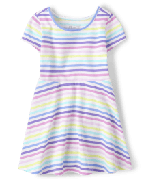 Baby And Toddler Girls Short Sleeve Rainbow Striped Knit Skater