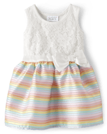 Baby And Toddler Girls Striped Lace Knit To Woven Dress