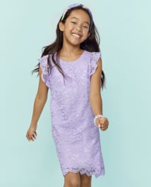 Girls Short Flutter Sleeve Lace Shift Dress PETAL PURPLE The Children s Place CA