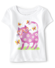 Baby And Toddler Girls Cat Graphic Tee