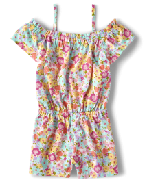 Baby And Toddler Girls Short Sleeve Floral Print Knit Off Shoulder Romper ROSE POTTERY The Children s Place CA