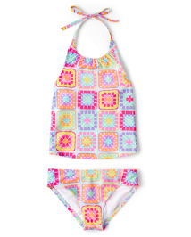 Girls Crochet Halter Tankini Swimsuit