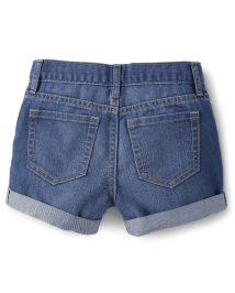 Girls Roll Cuff Denim Shortie Shorts