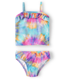 Baby And Toddler Girls Tie Dye Ruffle Tankini Swimsuit