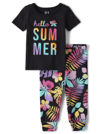 Baby And Toddler Girls Short Sleeve Hello Summer Snug Fit Cotton Pajamas BLACK The Children s Place CA