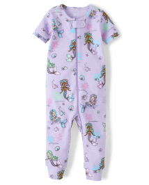 Baby And Toddler Girls Short Sleeve Mermaid Print Snug Fit Cotton One Piece Pajamas PURPLE The Children s Place CA