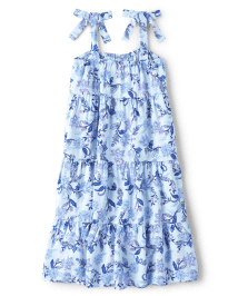 Girls Button Front Floral Tiered Dress