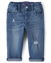 Toddler Girls Distressed Roll Cuff Girlfriend Jeans The
