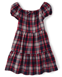 Girls Short Sleeve Plaid Twill Woven Tiered Dress | The Children's ...