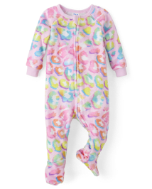 Baby And Toddler Girls Rainbow Leopard Fleece One Piece Pajamas
