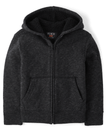 Boys Active Long Sleeve Marled Sherpa Lined Zip Up Hoodie BLACK The Children s Place CA
