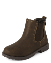 Boys Faux Leather Chelsea Boots | The Children's Place CA - DK BROWN