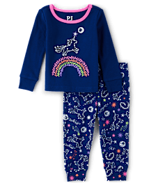 Pyjama en coton ajusté avec licorne arc-en-ciel pour bébés et petites filles