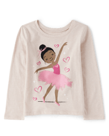 Baby And Toddler Girls Long Sleeve Ballerina Graphic Tee | The Children ...