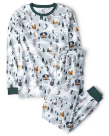 Unisex Adult Matching Family Christmas Long Sleeve Ski Cabin Print Cotton Pajamas WHITE The Children s Place CA
