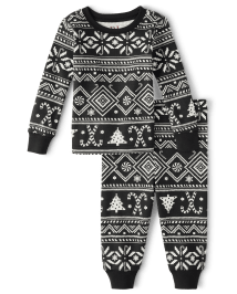 Pyjama en coton ajusté assorti pour bébé et tout-petit, motif canne à sucre et jacquard