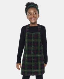 Girls Christmas Sleeveless Plaid Corduroy Woven Skirtall The