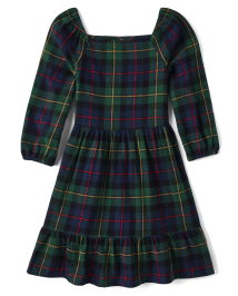 Wine Plaid Flannel Girls Winter Dress