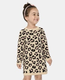 Baby And Toddler Girls Long Raglan Sleeve Leopard Print Knit Sweater Dress TOASTED CASHEW The Children s Place CA