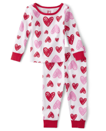 Baby And Toddler Girls Valentine's Day Long Sleeve Heart Snug Fit Cotton  Pajamas