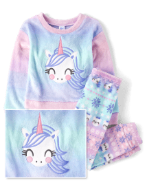 Girls Long Sleeve Unicorn Fleece Pajamas