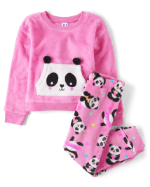 Girls Long Sleeve Panda Fleece Pajamas  The Children's Place CA - BOXING  PINK NEON
