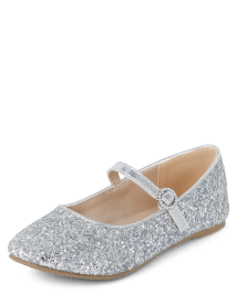 Girls Glitter Faux Leather Ballet Flats | The Children's Place CA - SILVER